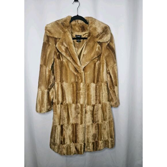 Vintage Cami NYC Mid-Century Faux Fur Camel Brown Long Coat Small Made In US